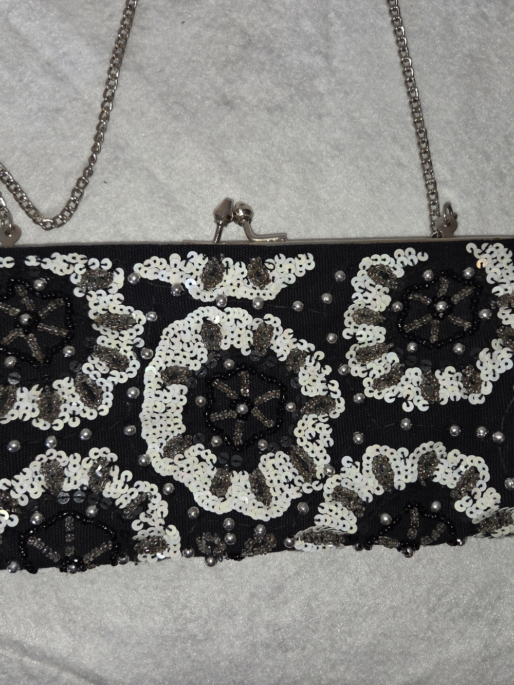 WHBM Black Sequin Beaded Evening Clutch - Chain Strap - Picture 2 of 4